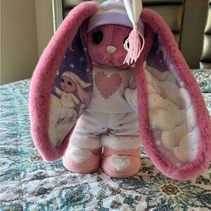 Pink and White Plush Bunny Doll with Soft Ears